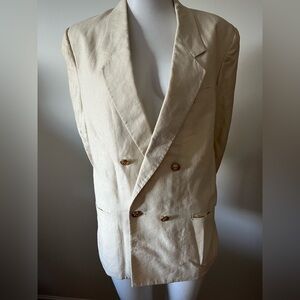 Hertling For Nordstrom Cream Double-Breasted Blazer, Made in USA